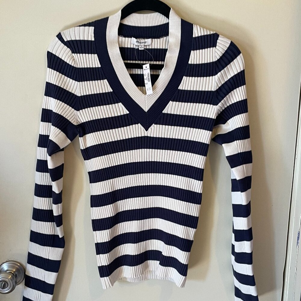 NWT Madewell V-Neck Striped Sweater